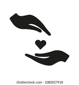 Heart in hand vector icon. Black illustration isolated on white background for graphic and web design. Health insurance icon