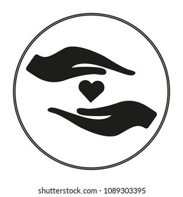Heart in hand vector icon. Black illustration isolated on white background for graphic and web design. Health insurance icon