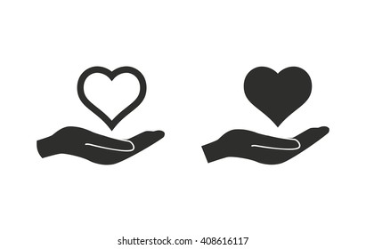 Heart in hand  vector icon. Black  illustration isolated on white  background for graphic and web design.