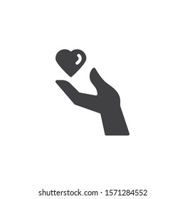 Heart and hand vector icon. filled flat sign for mobile concept and web design. Hand giving heart glyph icon. Healthcare symbol, logo illustration. Vector graphics