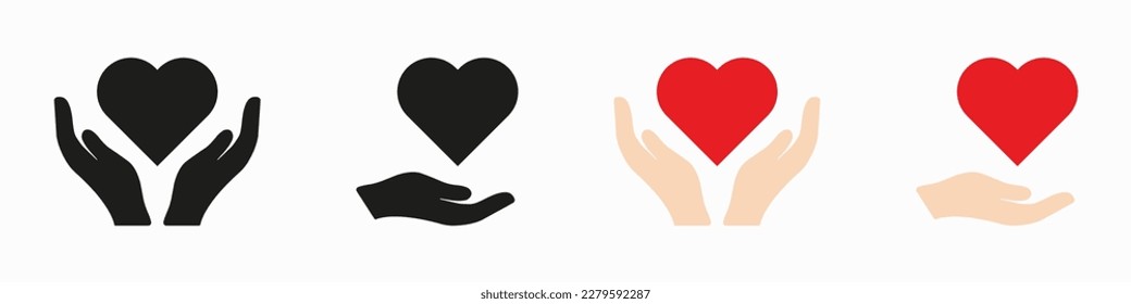 Heart in hand vector icon. Health care hands holding a heart flat and line style. Vector EPS 10