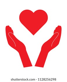 heart in hand vector icon. hand holding heart healthcare. Healthcare hands holding heart flat icon for apps and website.