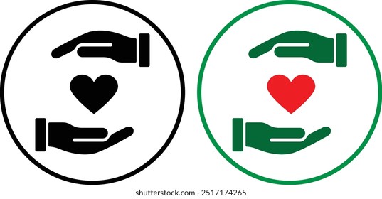 Icono de Vector de corazón en mano. Ilustración de la mano que sostiene el corazón aislado en el fondo blanco. icono negro plano del símbolo del cuidado de la salud del corazón en el fondo blanco. 