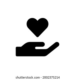 Icono de vector de corazón en mano. Corazón de concepto de amor con símbolo de mano aislado. Ilustración del vector EPS 10