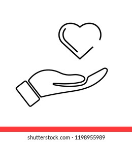 Heart in hand vector icon, Modern flat symbol isolated on white background