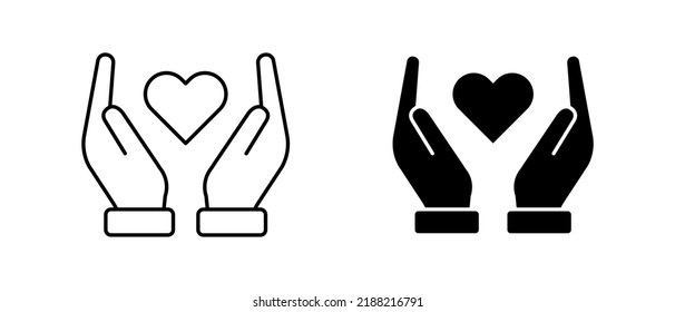 Icono de vector de corazón en mano. Símbolo de contorno manos sosteniendo el corazón. Salud, ilustración médica