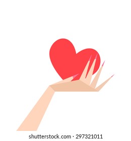 Heart in hand vector illustration