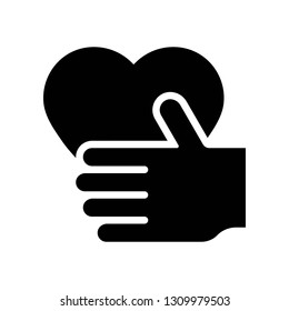 Heart in hand vector illustration, Isolated solid design icon