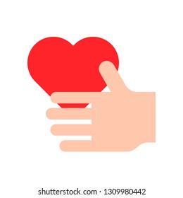 Heart in hand vector illustration, Isolated flat design icon