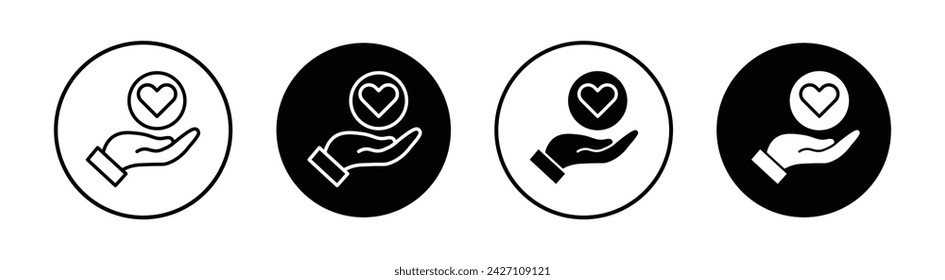 Heart in hand vector line icon illustration.