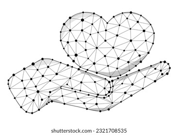 Herz in der Hand, Rahmen schwarz, Vektorsymbol einzeln auf weißem Hintergrund. Organspende, retten Leben und Menschen unterstützen Linie und Punkt Konzept. Hand, die Herz-Illustration hält.