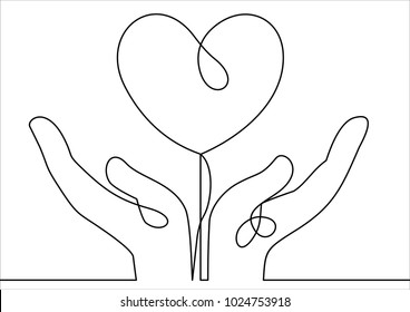 Heart in hand  continuous line drawing