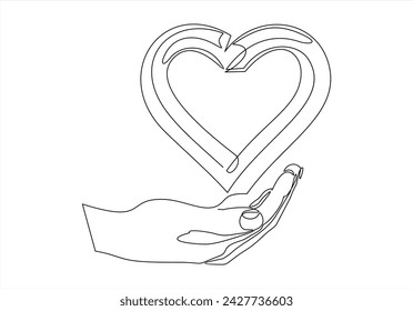 Corazón en el dibujo de línea continua de la mano	