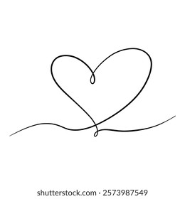 The heart is hand-drawn in one continuous line with a marker, modern black and white illustration, vector. Graphic drawing for the holiday, valentines. A romantic sign, a symbol of love
