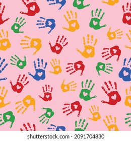 heart handprint seamless pattern design for decorating, wallpaper, wrapping paper, fabric, backdrop and etc.