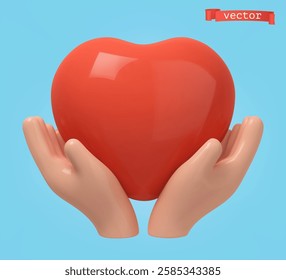 Heart in hands 3d render vector icon