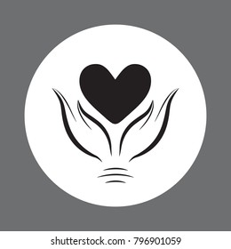 Heart in hands black on white background.Vector illustration