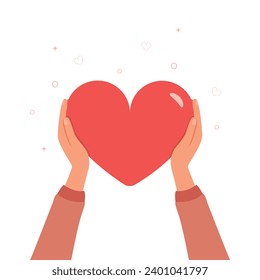 Heart in hands. Hands charity, give, share love to people. Giving love to people concept.