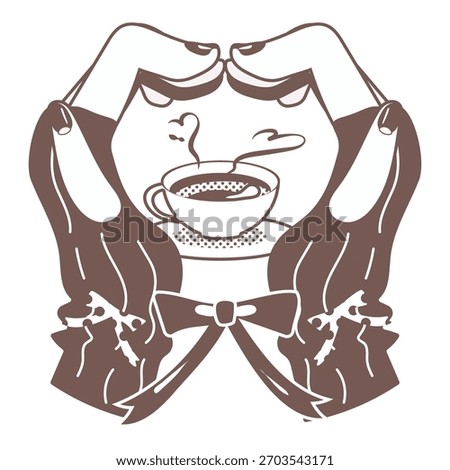 Heart Hands with Coffee Cup Brown Illustration