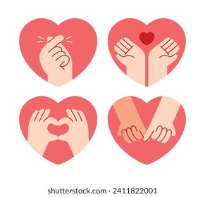 Heart hands collection with I love you heart sign. Set of Valentine day and expressions love to you, message of love hand gesture, shapes heart with both hands. Cute vector illustration hands sign.