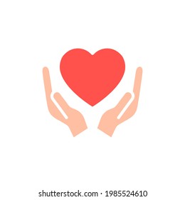 Heart with hands colorful icon. Human assistance and support symbol. Voluntary signs. St. Valentine Day concept. Vector isolated on white background