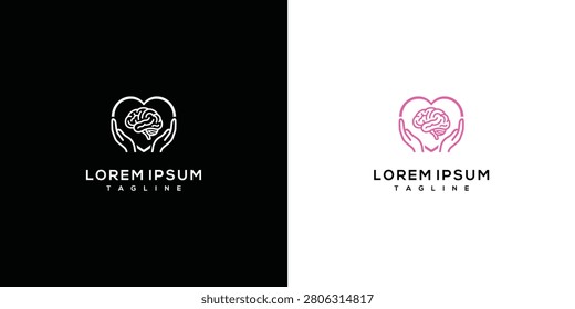 Heart Hands Cradling Brain Mental Health Care Logo Design