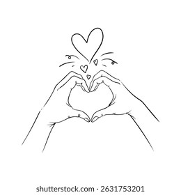 Heart hands creating love symbols in a minimalist style during a creative art session