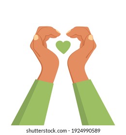 Heart hands flat composition with isolated human hand love gesture images on blank background vector illustration
