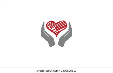 Heart in hands flat minimal logo