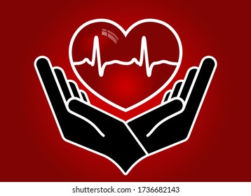 Heart in hands. Giving heart logo template for transplant ,organ, donation, charity, health, voluntary, isolated on white background, vector