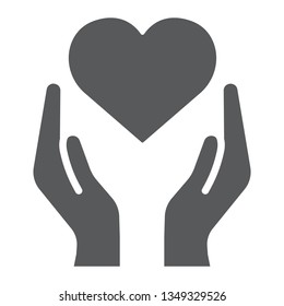 Heart in hands glyph icon, love and care, arms with heart sign, vector graphics, a solid pattern on a white background, eps 10.