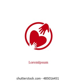 Heart and Hands. Help, Love, Medicine, Care, Logo.