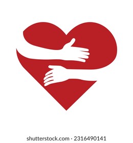 Un corazón con manos abrazándose