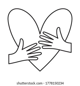 Heart with hands hugging line style icon design of love passion and romantic theme Vector illustration