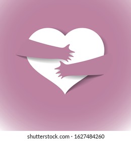 Heart and hands hugging love you vector concept, loving hands, adore passion and care stylish illustration.