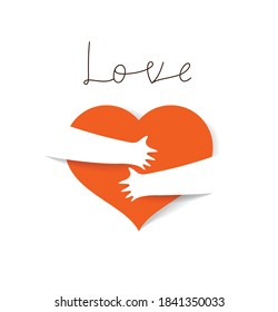 Heart and hands hugging love you vector concept, loving hands, adore passion and care stylish illustration.