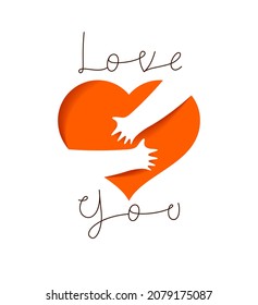 Heart and hands hugging love you vector concept, loving hands, adore passion and care stylish illustration.