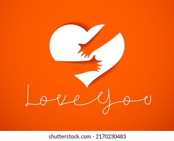 Heart and hands hugging love you vector concept, loving hands, adore passion and care stylish illustration.