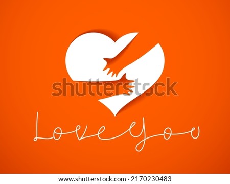 Heart and hands hugging love you vector concept, loving hands, adore passion and care stylish illustration.