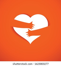 Heart and hands hugging love yourself vector concept, loving hands, adore passion and care stylish illustration.