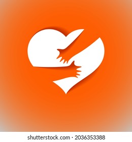 Heart and hands hugging love yourself vector concept, loving hands, adore passion and care stylish illustration.