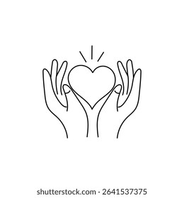 Heart hands icon. Caring love symbol. Gentle gesture illustration. Vector white background.