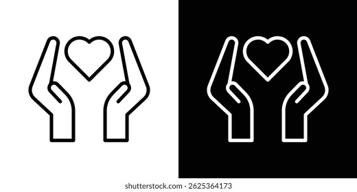 Heart and hands icon concept stroke on white background