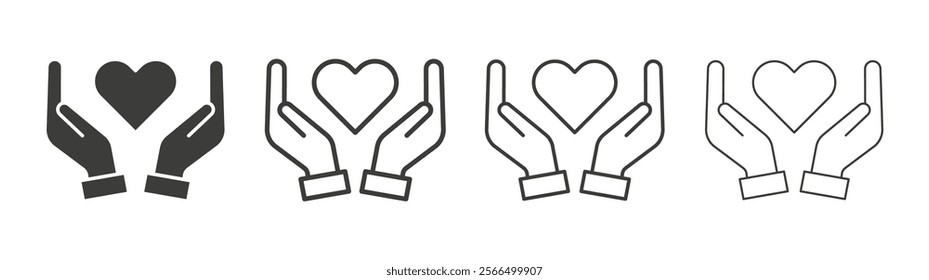 Heart and hands icon flat and linear vector illustration on white background.