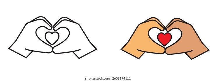 Heart and hands icon in flat style. Basic vector symbol illustration . 