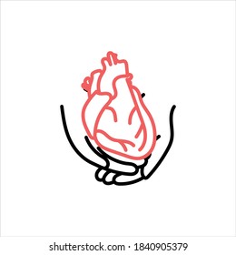 Heart in hands. Icon isolated. Vector medical illustration.