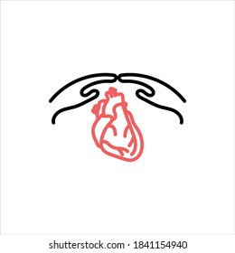 Corazón en las manos. Icono aislado. Ilustración médica de vectores.