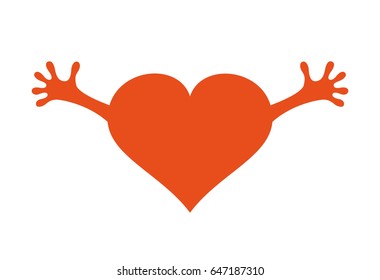 Heart with hands icon on white background. Vector illustration. 