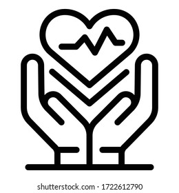 Corazón en las manos icono. Contorno corazón en las manos icono vector para el diseño web aislado en fondo blanco