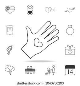 heart in hands icon. Set of Love element icons. Premium quality graphic design. Signs, outline symbols collection icon for websites, web design, mobile app on white background